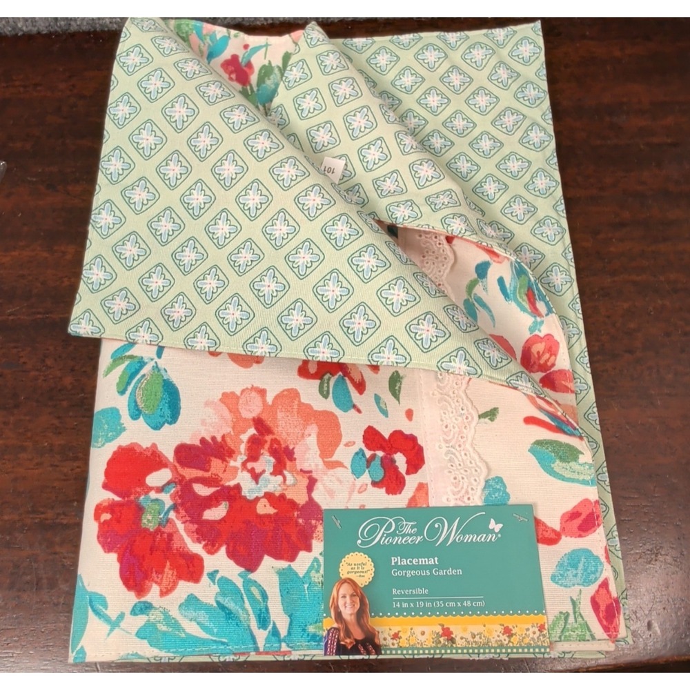 Pioneer Woman Gorgeous Garden Reversible Placemats Set of 2 Floral 14x19